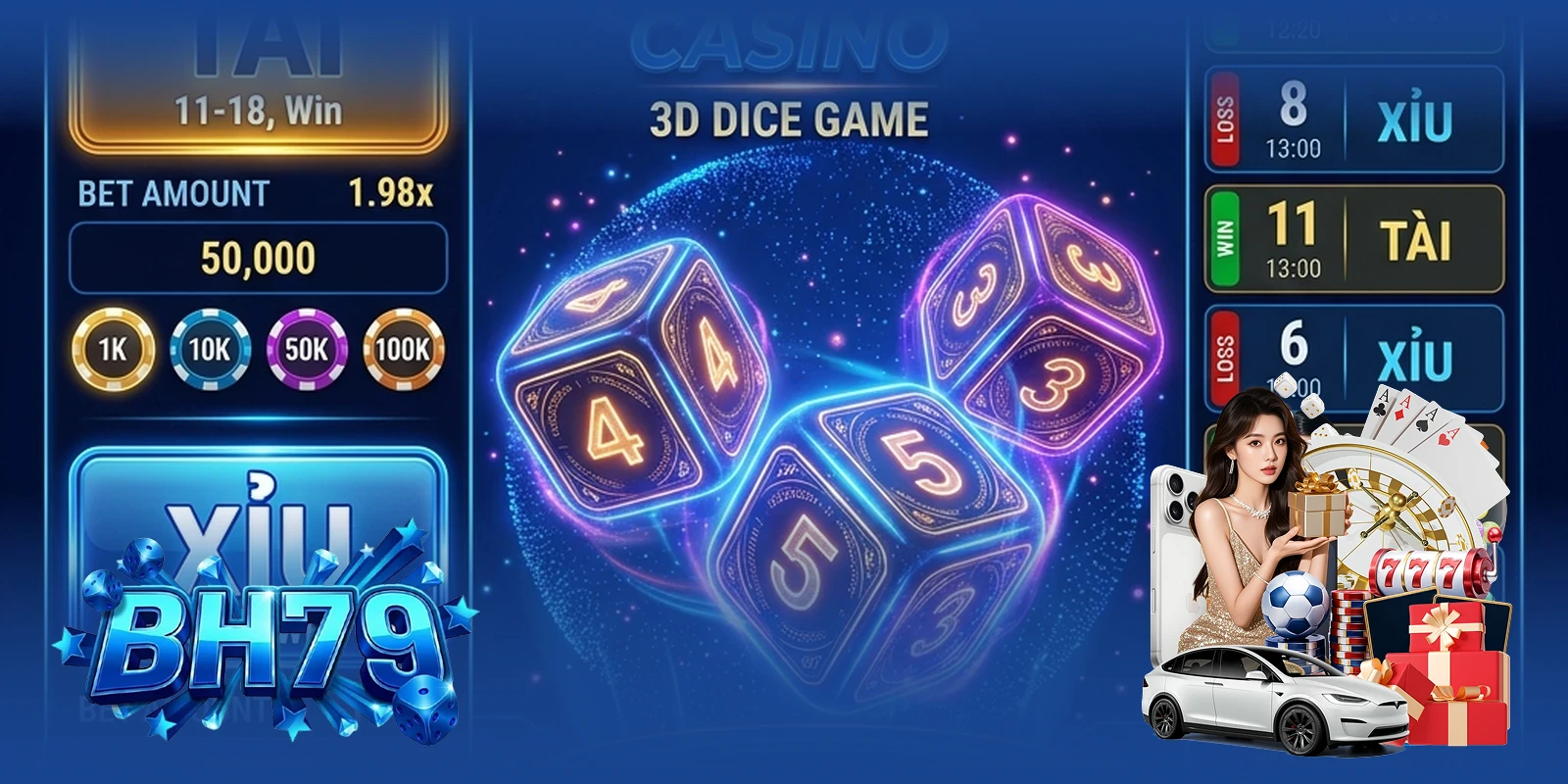 Tài Xỉu BH79 minh bạch dữ liệu — giao diện sảnh cược 3D hiện đại